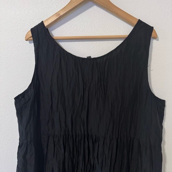Eileen Fisher Crushed Silk Tiered Dress Black Sleeveless Midi Lagenlook-XL - Picture 7 of 9